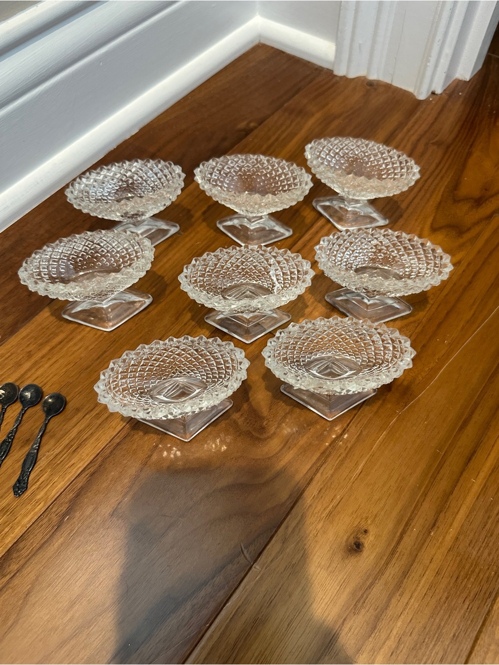 Set of 8 Pressed Glass Salt Cellars